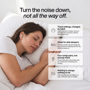 MYUT THREE white earplugs in use